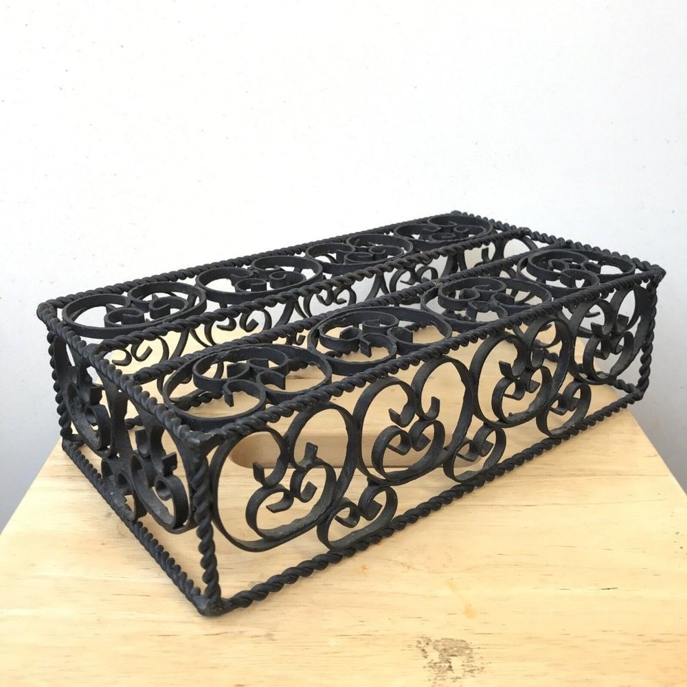 Cast Iron Ornate Rustic Primitive Tissue Box Napkin Holder Cover Farmhouse Decor - Picture 1 of 11